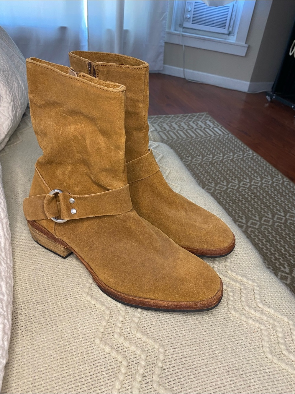 Free People Suede Moto Boots in Camel Tan